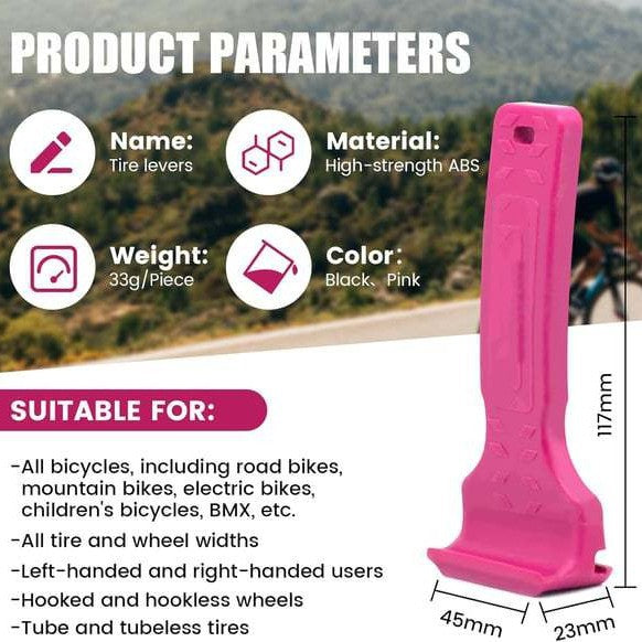 Black Easy-to-use bicycle tire levers (one pair) - quick tire removal and installation tool.