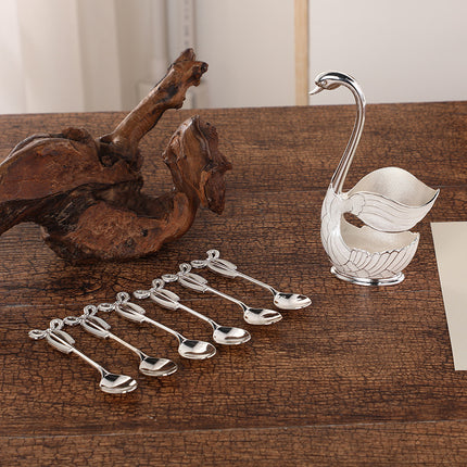 Elegant Swan Base Spoon Holder Set with 6 Coffee/Dessert Spoons(Silver spoon).