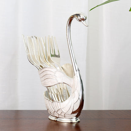 Elegant Swan Base Spoon Holder Set with 6 Coffee/Dessert Spoons(Silver fork).