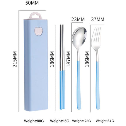 2 - pcs Light blue Reusable Travel Utensil Set with Case - 304 Stainless Steel Spoon, Fork & Chopsticks.