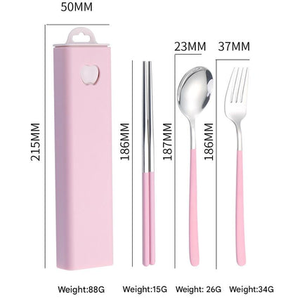 2 - pcs Pink Reusable Travel Utensil Set with Case - 304 Stainless Steel Spoon, Fork & Chopsticks.