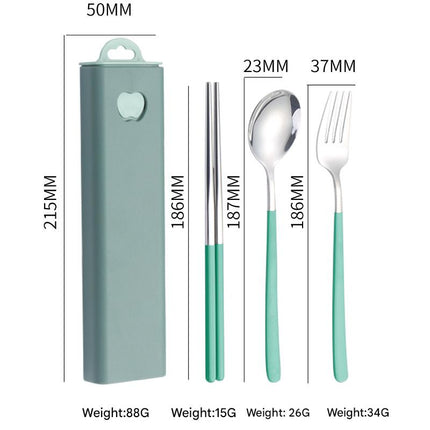 2 - pcs Green Reusable Travel Utensil Set with Case - 304 Stainless Steel Spoon, Fork & Chopsticks.