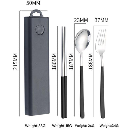 2 - pcs Black Reusable Travel Utensil Set with Case - 304 Stainless Steel Spoon, Fork & Chopsticks.
