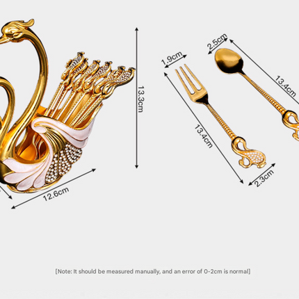 Gold Elegant Double Swan Cutlery Holder Set with 6pcs Fork.