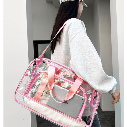 Pink transparent Multi-Purpose Clear PVC Bag - Travel, Fitness, Storage Tote (50x32x18cm).