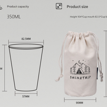 Black 304 Stainless Steel Camping Cup - 350ml Outdoor Drinkware（Set of 4 with Bag）.