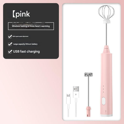Green Cordless Drink Mixer & Egg Beater with 2 Whisk Heads - USB Powered.