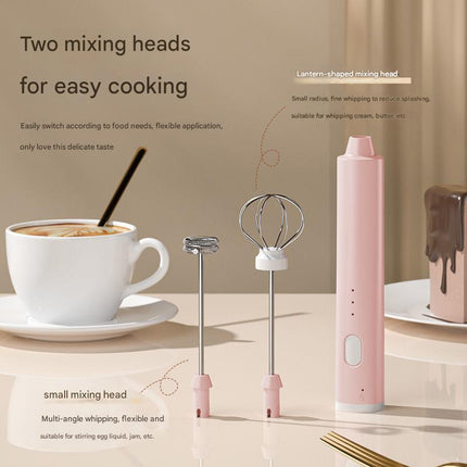 Green Cordless Drink Mixer & Egg Beater with 2 Whisk Heads - USB Powered.