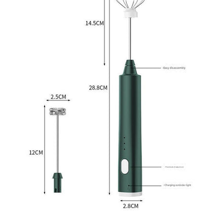 Green Cordless Drink Mixer & Egg Beater with 2 Whisk Heads - USB Powered.