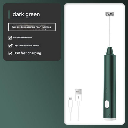 Green Cordless Drink Mixer & Frother Wand - USB Powered(Spring bubbler head).
