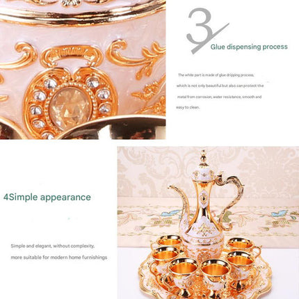 Elegant Gold Metal Serving Set - Decanter, 6 Cups, Tray (Copper+Red).