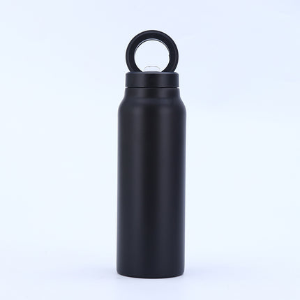 Stainless Steel Insulated Water Bottle with Integrated Magnetic Phone Stand - Black (24oz).
