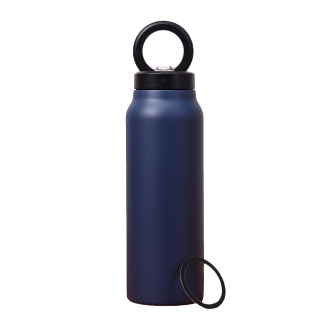 Stainless Steel Insulated Water Bottle with Integrated Magnetic Phone Stand - Blue (24oz).