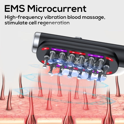 Black Vibrating Scalp Massager Comb - LED Therapy & Oil Infuser for Hair Growth.