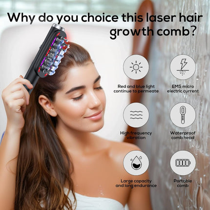 Green Vibrating Scalp Massager Comb - LED Therapy & Oil Infuser for Hair Growth.