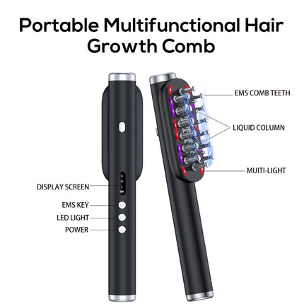 Green Vibrating Scalp Massager Comb - LED Therapy & Oil Infuser for Hair Growth.