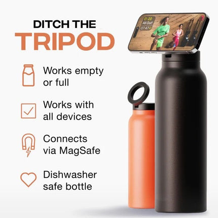 Stainless Steel Insulated Water Bottle with Integrated Magnetic Phone Stand - Blue (32oz).