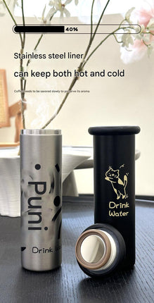 Mini Insulated Coffee Cup - 316 Stainless Steel, Portable & Stylish - White Kitten (300ml).