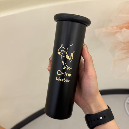 Mini Insulated Coffee Cup - 316 Stainless Steel, Portable & Stylish - Black Kitten (300ml).