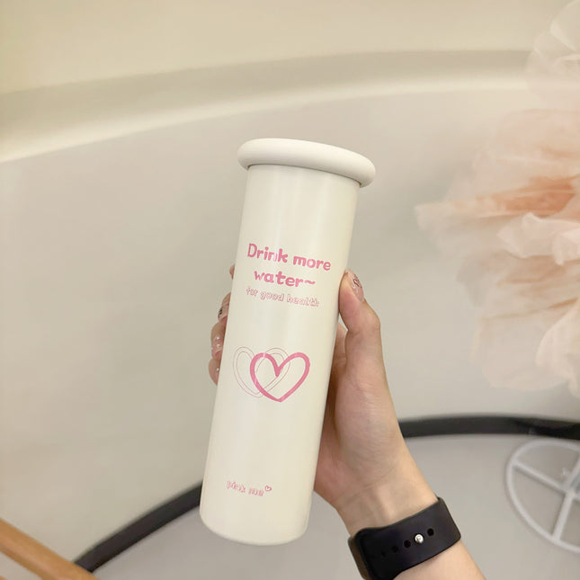 Mini Insulated Coffee Cup - 316 Stainless Steel, Portable & Stylish - Pink love (300ml+cup brush).