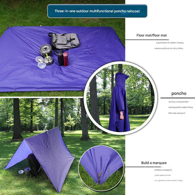 Black Portable Outdoor Camping Poncho - Can be used as Raincoat, Tarp, Ground Cover.