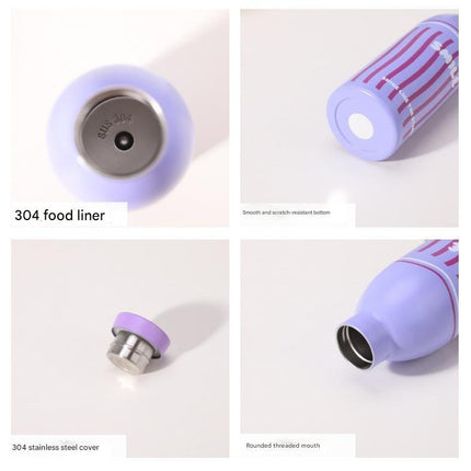 Cute Milk Bottle Thermos - 500ml Stainless Steel Insulated Water Bottle (Pink love heart).