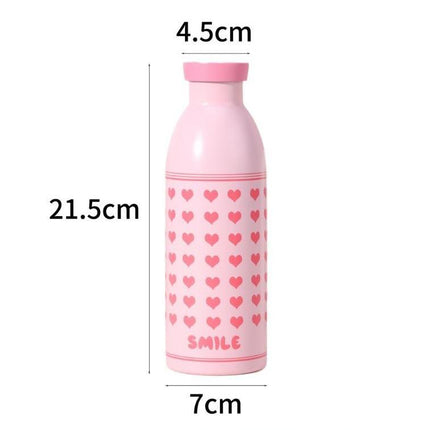 Cute Milk Bottle Thermos - 500ml Stainless Steel Insulated Water Bottle (White letters).
