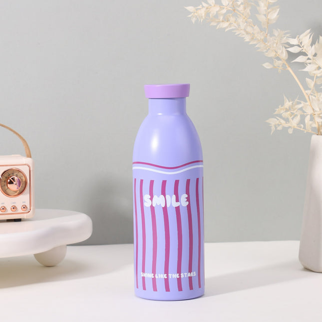 Cute Milk Bottle Thermos - 500ml Stainless Steel Insulated Water Bottle (Purple Stripes).
