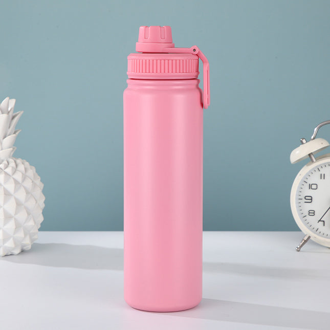 Pink Portable Travel Thermos Bottle - Leakproof Stainless Steel Flask with Carry Handle (18oz - 540ml).