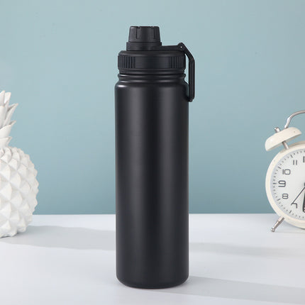 Black Portable Travel Thermos Bottle - Leakproof Stainless Steel Flask with Carry Handle (18oz - 540ml).