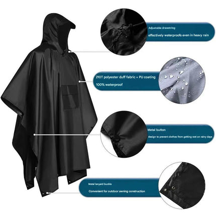 Yellow Portable Outdoor Camping Poncho - Can be used as Raincoat, Tarp, Ground Cover.