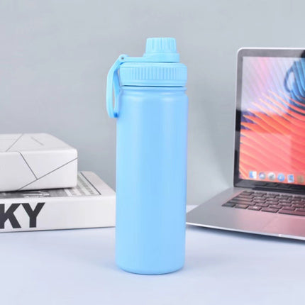 Blue Portable Travel Thermos Bottle - Leakproof Stainless Steel Flask with Carry Handle (25oz - 750ml).