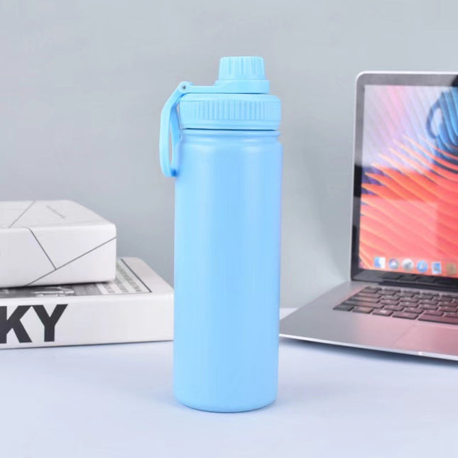 Blue Portable Travel Thermos Bottle - Leakproof Stainless Steel Flask with Carry Handle (25oz - 750ml).