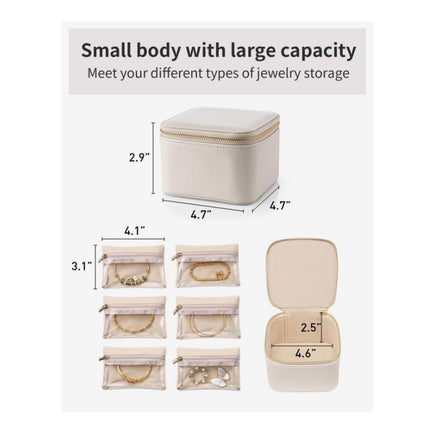 Green Compact Travel Jewelry Box with 6 Individual Velvet Zipper Pouches.