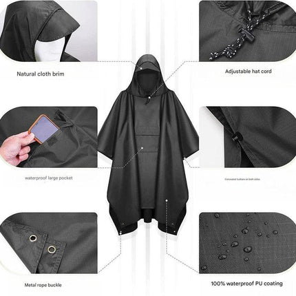 Army Green Portable Outdoor Camping Poncho - Can be used as Raincoat, Tarp, Ground Cover (Polyester silver coated without pockets).
