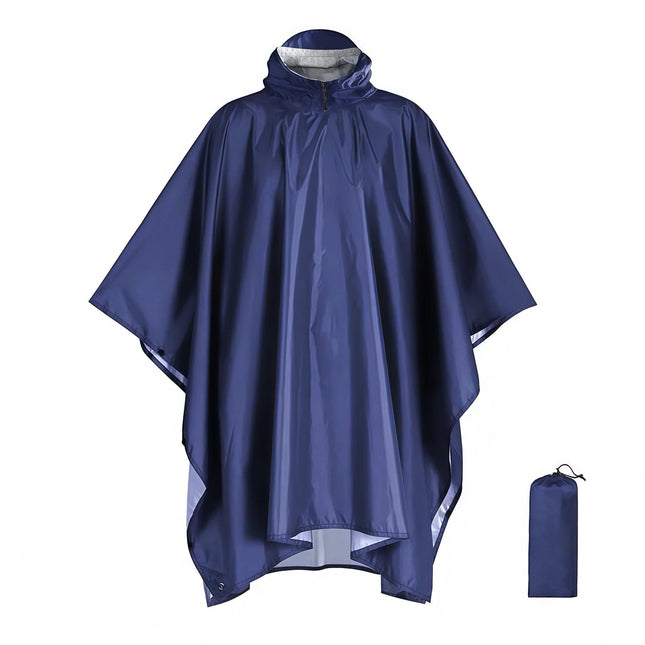 Blue Portable Outdoor Camping Poncho - Can be used as Raincoat, Tarp, Ground Cover (Polyester silver coated without pockets).