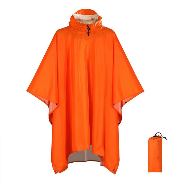 Orange Portable Outdoor Camping Poncho - Can be used as Raincoat, Tarp, Ground Cover (Polyester silver coated without pockets).