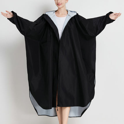 Black Stylish Waterproof Raincoat Poncho - Long, Packable for Outdoor Travel & Hiking.