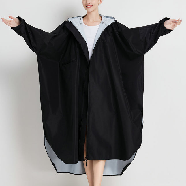 Black Stylish Waterproof Raincoat Poncho - Long, Packable for Outdoor Travel & Hiking.