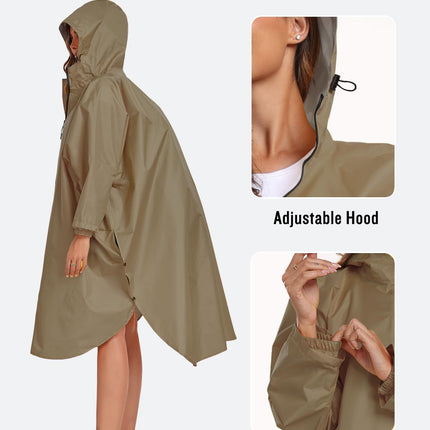 Black Stylish Waterproof Raincoat Poncho - Long, Packable for Outdoor Travel & Hiking.