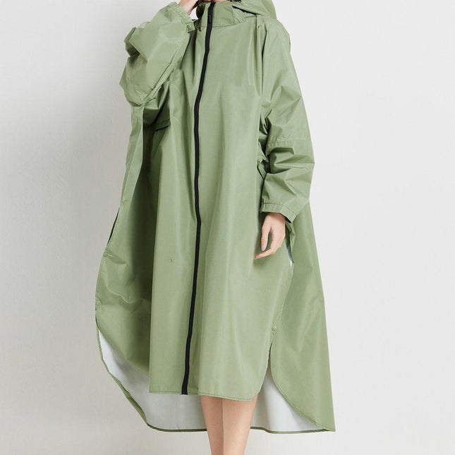 Matcha green Stylish Waterproof Raincoat Poncho - Long, Packable for Outdoor Travel & Hiking.