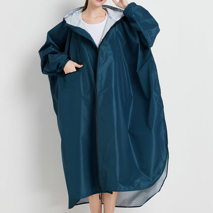 Sea blue Stylish Waterproof Raincoat Poncho - Long, Packable for Outdoor Travel & Hiking.