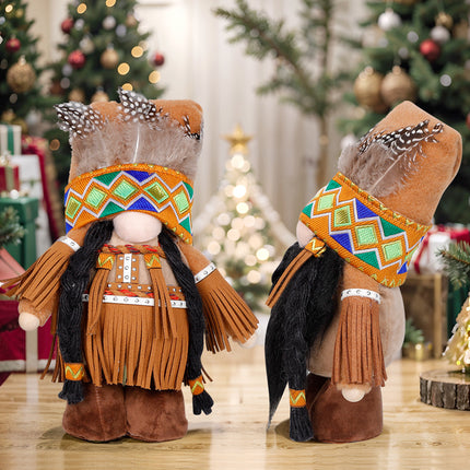 Plush Thanksgiving Dolls - Faceless Figures with Fringe & Braids (Set of 2).