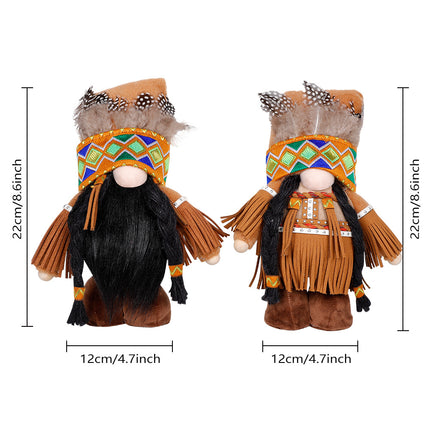 Plush Thanksgiving Dolls - Faceless Figures with Fringe & Braids (Set of 2).
