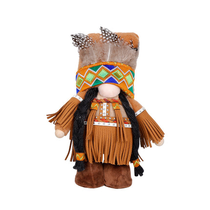 Handmade Thanksgiving Doll Set - Boy Figures with Feather Headbands.