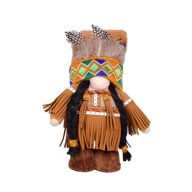 Handmade Thanksgiving Doll Set - Boy Figures with Feather Headbands.