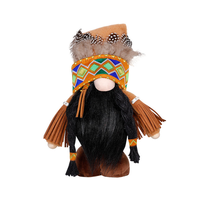 Handmade Thanksgiving Doll Set - Girl Figures with Feather Headbands.