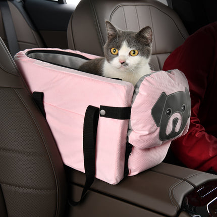 Pink Pet Car Booster Seat for Small Dogs & Cats - Safe Travel Carrier Bed.