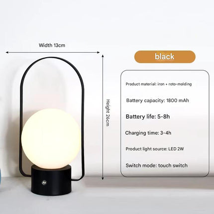 Black Portable Rechargeable LED Lantern Lamp - Touch Control 3-Color Dimmable Desk Light.
