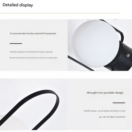 Black Portable Rechargeable LED Lantern Lamp - Touch Control 3-Color Dimmable Desk Light.